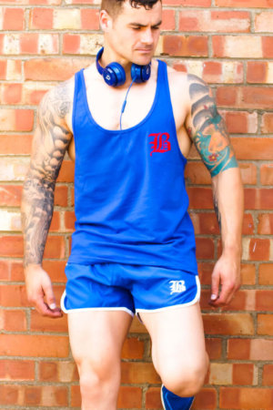 Blue Aesthetic shorts and blue stringer vest by Berserker Gym Apparel