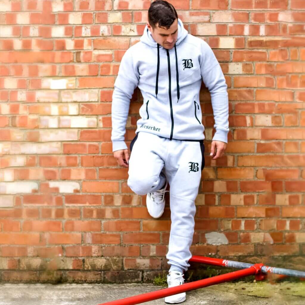 Light grey technical tracksuit by Berserker Apparel, tracksuit bottoms and jacket top also available separately